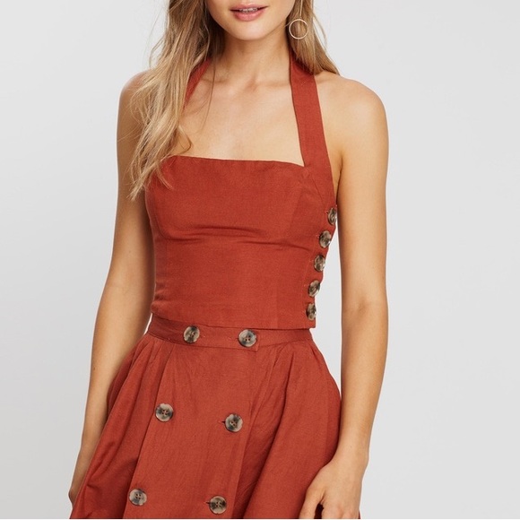 TIGERLILY Lina Linen Rust Orange Halter Neck Crop Top NWT RRP$119 - Picture 14 of 16